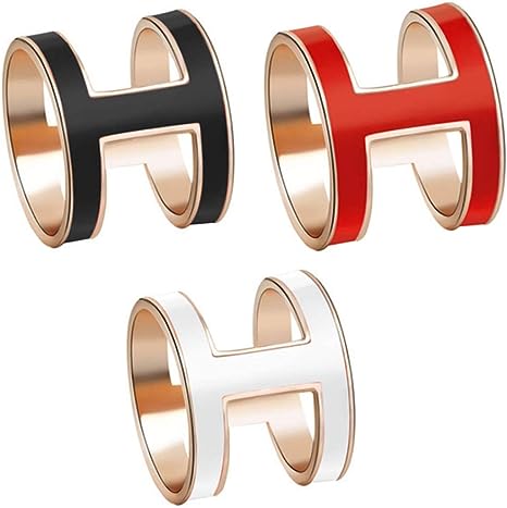 VIEEL White/Red/Black Color Stainless Steel Lady's Three-Ring Scarf Buckle, 3-Piece H-Shaped Titanium Steel Non-snagging Letter Scarf Buckle, Small Enamel Buckle Accessories