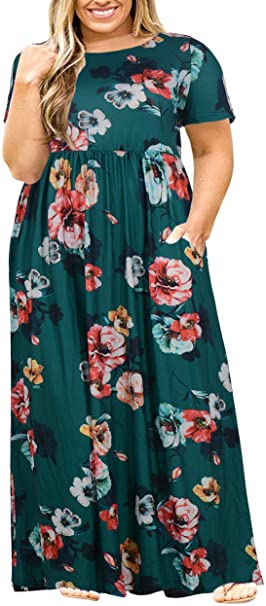 Nemidor Women Short Sleeve Loose Plain Casual Plus Size Long Maxi Dress with Pockets