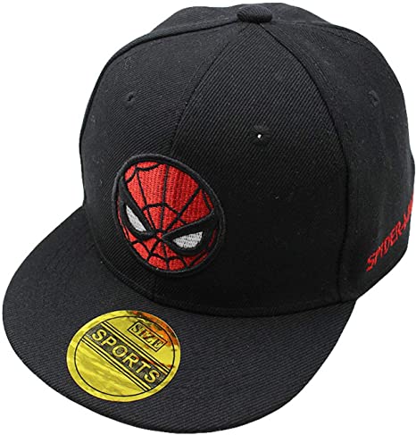 Diluma Kids Spider Man Cartoon Falt Hat Snapback Baseball Cap (Black)