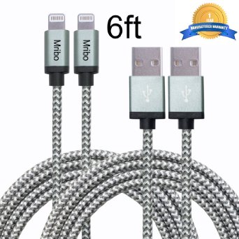 Mribo 2pcs 6FT 8Pin Lightning Cable Nylon Braided Charing Cable Extra Long USB Cord for iphone 6s 6s plus 6plus 65s 5c 5iPad Mini AiriPad5iPod on iOS9graysilver