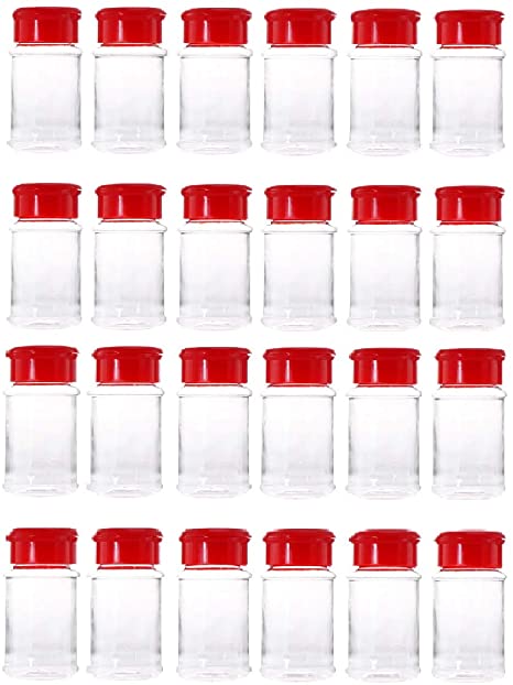 Hemoton Plastic Spice Jar 24pcs Salt Pepper Shakers Seasoning Jar Barbecue Condiment Jar Bottles Cruet Container,Perfect for Storing Spice, Herbs and Powders(Red)