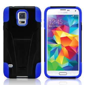 Galaxy S5 Case, MagicMobile® Premium Hybrid Dual Shockproof Silicone Drop [PROTECTION] Impact Armor Case for Galaxy S5 Hard Protective PC Cover Skin with [KICKSTAND] w/ Screen Protector - Black/Blue