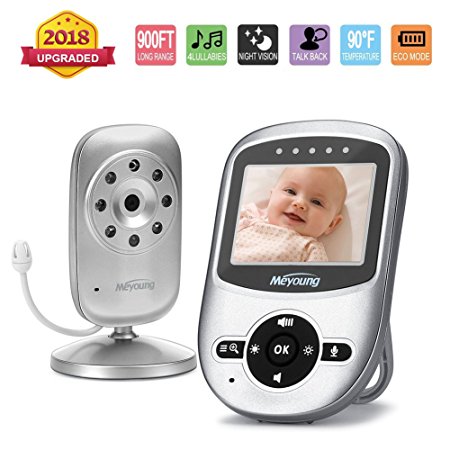 Video Baby Monitor with Camera and Audio [2018 Upgraded], Infrared Night Vision, Two Way Talk Back, ECO Power-saving Mode,Temperature Monitoring, Lullabies, Long Range and Long Battery Life (Silver)