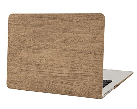 Mosiso Wood Grain Texture PU Leather Coated Hard Shell Case Cover for MacBook Air 13 Inch (Models: A1369 and A1466), Light Brown