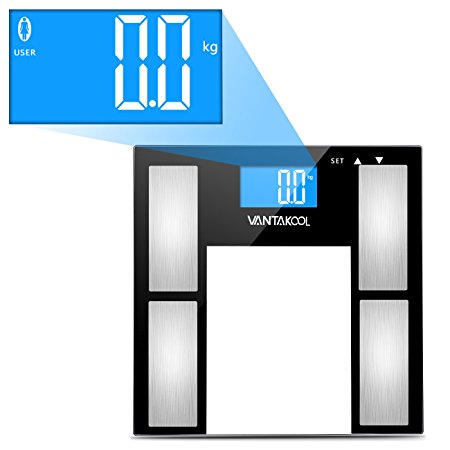 Body Fat Scale, VANTAKOOL Bathroom Scales, 400 Lbs Capacity, High Accuracy Measuring, Digital Scale, Body Fat Monitor, Health Monitors, Measures Body Weight, BMI, Body Water, Muscle & Bone Mass