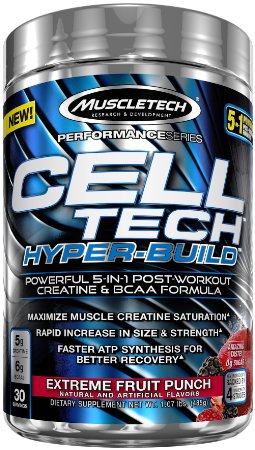 MuscleTech Cell Tech Hyper-Build 30 Serving Post Workout Supplement, Fruit Punch, 1.07 Pound