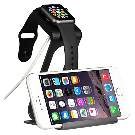 iPhax Apple Watch Stand, Aluminum 2 in 1 Stand Charge Station for iWatch [Series 2] and iPhone 7, 7plus, 6S, 6plus / iPad (Black)