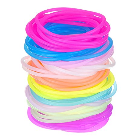 Hotop Multicolor Silicone Jelly Bracelets Luminous Hair Ties, 100 Pieces