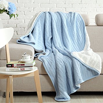 NTBAY All Seasons Collection 100%Cotton Super Warm Throw Blanket (60X78 inches, Blue)