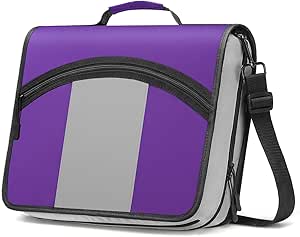 MoKo Zipper Binder, 3 inch 3 Ring Binder with Zipper, 600 Sheet Capacity Oxford Cloth Multi-Pocket School Binder Organizer, Handle and Shoulder Strap Included, Purple & Gray