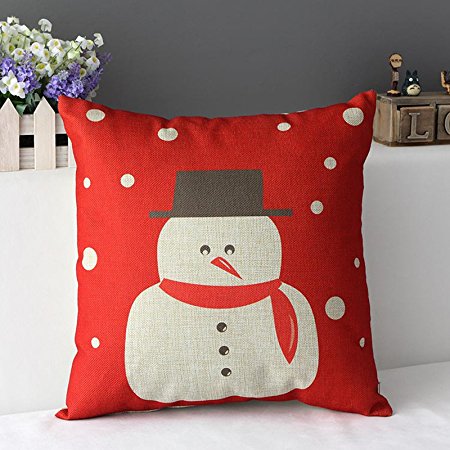 Cotton Linen Pillow Case Cushion Cover Home Decorative Snowman 18 X 18 Inch ¡­