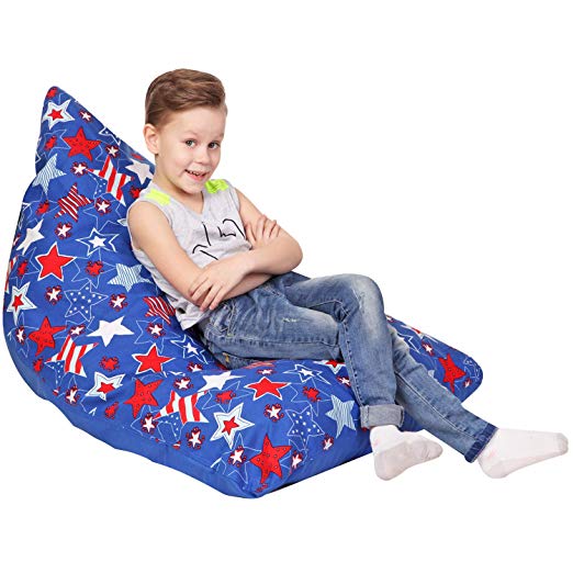 Stuffed Animal Storage Bean Bag - Cover Only - Large Triangle Beanbag Chair for Kids - 180+ Plush Toys Holder - Floor Pillows Organizer for Boys and Girls - 100% Cotton Canvas - American Stars