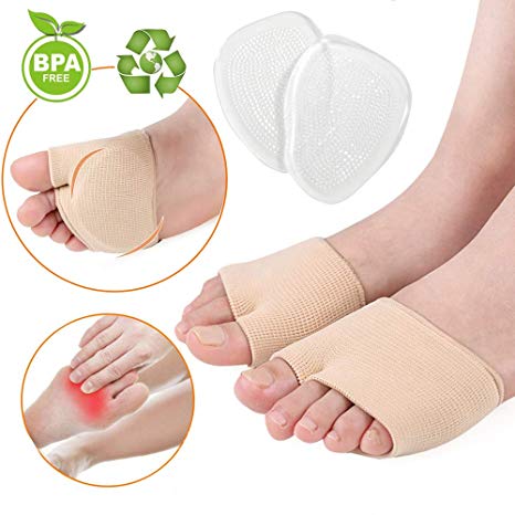 Metatarsal Sleeve Pads - Gel Sleeves Forefoot Cushion Pads - Fabric Soft Foot Care Ball of Foot Cushions for Diabetic Feet Metatarsalgia Mortons Neuroma Prevent Calluses Blisters