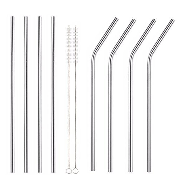 Extra Long Stainless Steel Drinking Straws Set of 8, Straws for 40 oz, 30 oz and 20 0z Tumbler, Fits RTIC, Ozark, Yeti and other tumblers, 2 Cleaning Brushes Included.