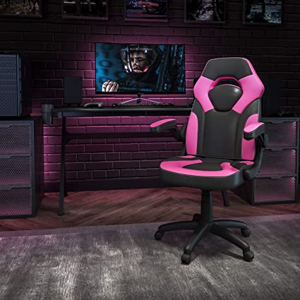 Flash Furniture X10 Gaming Chair Racing Office Ergonomic Computer PC Adjustable Swivel Chair with Flip-up Arms, Pink/Black LeatherSoft