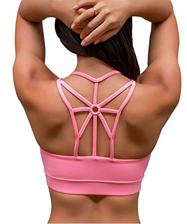 Camellias Women's Medium Support Sports Bra Padded Elastic Breathable Wireless Sport Yoga Bra with Removable Cups