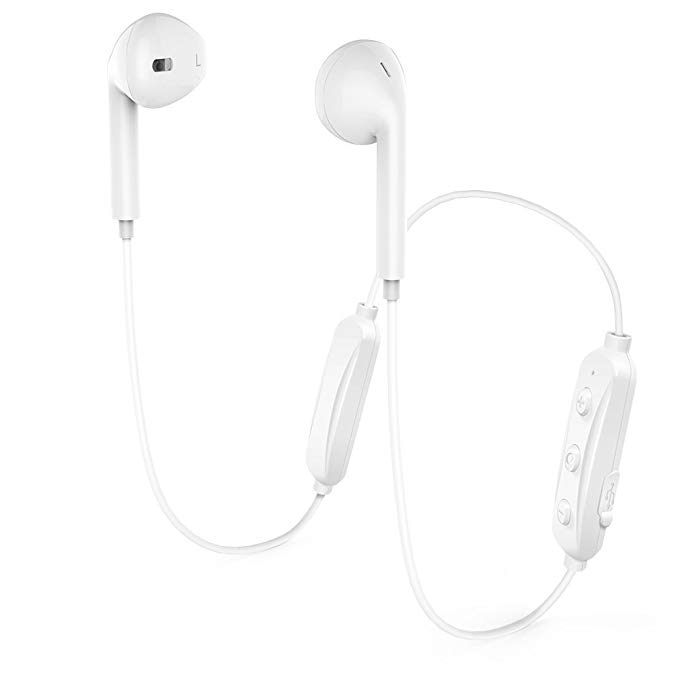 Wireless Bluetooth Headphones, Bluetooth 4.1 Earbuds Sport Stereo Headset, Noise Cancelling Sweat Proof Earphones - White