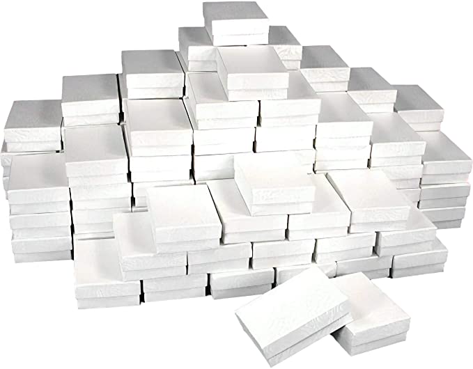 100 White Swirl Cotton Boxes Charm Jewelry Gift Display