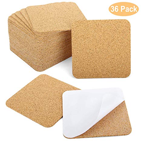 36 Pcs Self-Adhesive Cork Sheets for DIY Coasters, Cork Board Squares, Cork Tiles, Cork Mat, Mini Wall Cork Board with Strong Adhesive-Backed by Blisstime