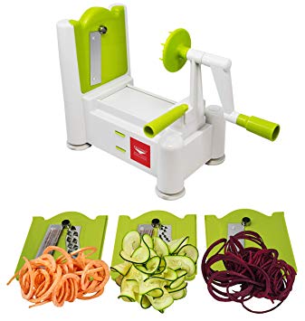 Paderno World Cuisine 3-Blade Vegetable Slicer/Spiralizer, Counter-Mounted and Includes 3 Stainless Steel Blades, White/Lime