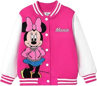 Disney Minnie Mickey Mouse Stitch Frozen Princess Kids Varsity Bomber Jacket Lightweight Zip-up Sweatshirt Toddler-Big Kids