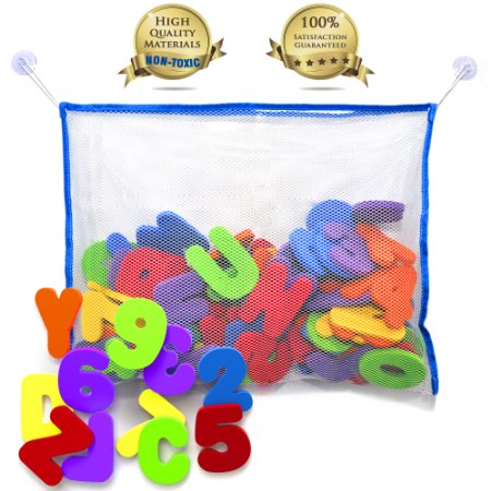 Bath Letters And Numbers With Bath Toy Organizer The Best Educational Bath Toys with Premium Bath Toy Storage and Non Toxic BPA Free Foam Letters The Perfect Gift With Free Bonus Toddler Care Guide E-Book