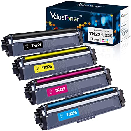 Valuetoner Compatible Toner Cartridge Replacement for Brother TN221 TN-221 TN225 TN-225 to use with HL-3140CW HL-3170CDW HL-3180CDW MFC-9130CW Printer ( Black, Cyan, Magenta, Yellow, 4 Pack )