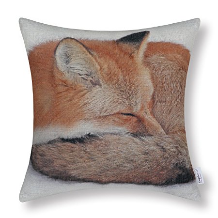 CaliTime Cushion Cover Throw Pillow Shell Animals Theme 18 X 18 Inches, Wild Fox Sleeping