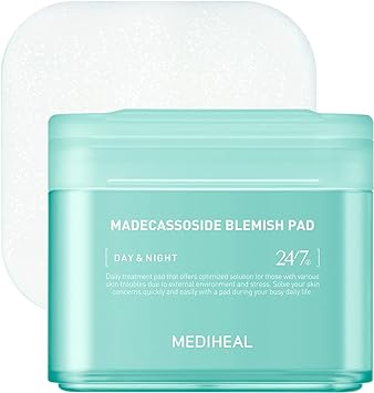 MEDIHEAL Madecassoside Blemish Pad - Square Cotton Facial Toner Pads with Centella Asiatica & Madecassoside – Anti Blemish Face Pads to Improve Uneven Skin Tone - Vegan Face Gauze Wipes, 100 Pads