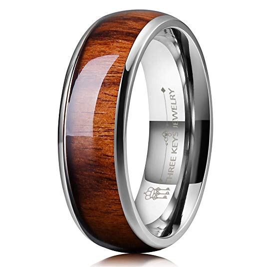 THREE KEYS JEWELRY 8mm Titanium Wedding Band for Men Engagement Ring Wedding Ring Santos Rosewood Wood