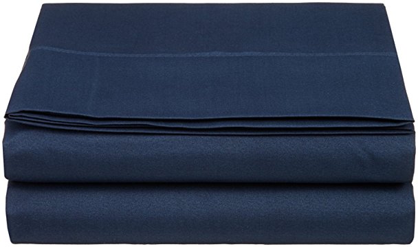 Queen Size Flat Sheet 1800 Thread Count Double Brushed Microfiber Top Sheet Only - Soft, Hypoallergenic, Wrinkle, Fade, and Stain Resistant (Queen, Navy Blue)