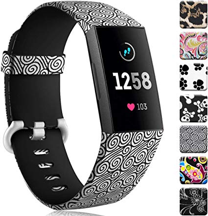 Maledan Compatible with Fitbit Charge 3 Bands Women Men Large Small, Breathable Replacement Pattern Strap Accessories Wristbands Compatible with Fitbit Charge 3 & Charge 3 SE Fitness Activity Tracker