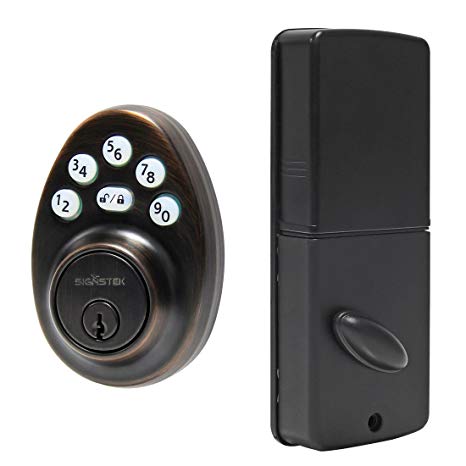Signstek Electronic Keypad Deadbolt Door Lock with Single Cylinder Deadbolt, 1-Touch Motorized Locking, Waterproof, Back-lit Keypad Lock in Oil Rubbed Bronze