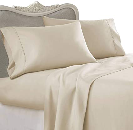 Italian 800 Thread Count Egyptian Cotton Sheet Set DEEP Pocket, Twin XL, Beige Solid, Premium Italian Finish