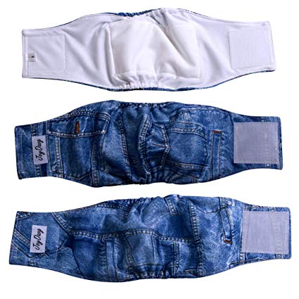 JoyDaog Jean Belly Bands for Small Dog Diapers Male Reusable Puppy Wrap(Pack of 3)