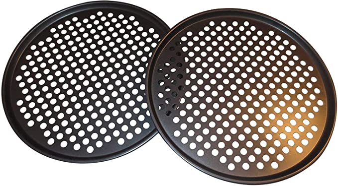 Pack of 2 Pizza Pans with holes 13 inch - Professional set for restaurant type pizza at home grill barbecue
