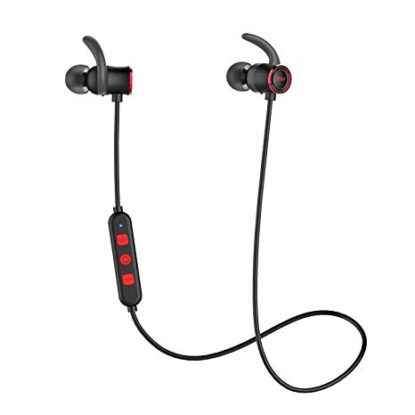 Tribit XFree Color Bluetooth Earbuds with Microphone - Wireless Earbuds Running Headphones, Rock-Solid Bass, IPX5 Waterproof, Up to 10 Hrs playtime - Magnetic Sports Headphones, Ruby Red