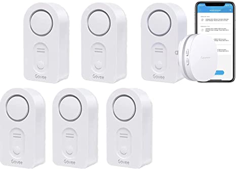 Govee Water Detectors 5 Pack, 100dB Adjustable Audio Alarm Sensor Bundle with Govee WiFi Water Sensor, 100dB Adjustable Audio Alarm