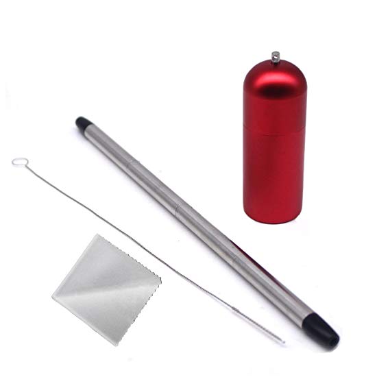 Rester 304 Stainless Steel Collapsible Straw,With Keychain Hole,Reusable and Foldable Drinking Straw For Travel and Household (Red)