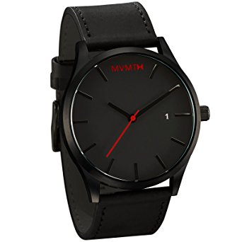 MVMT Watches Black Face with Black Leather Strap Men's Watch
