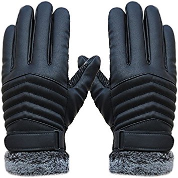 YQXCC Winter Men's Leather Gloves Touch Screen Outdoor Sports Cycling Windproof Warm Gloves