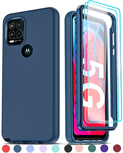 LeYi for Moto G Stylus 5G 2021 Case, Motorola G Stylus Case with [2 x Glass Screen Protector], Full-Body Shockproof Soft Liquid Silicone Hybrid Protective Phone Case for Moto G Stylus 5G, Navy Blue