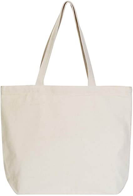 VPAL Large Canvas Tote Bag with Zipper, 19"x15" 12oz Natural Cotton Heavy DIY Tote for Crafting, Ironing and Embroidering (1 Pack)