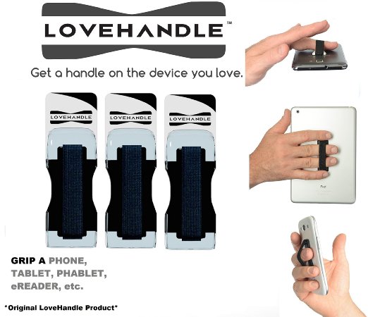 LoveHandle (originally SlingGrip) Value Pack 3 Black - As Seen On TV - Love Handle Universal Grip For Mobile Devices (SmartPhones, Tablets, MP3 Players, etc.) - TRENDE