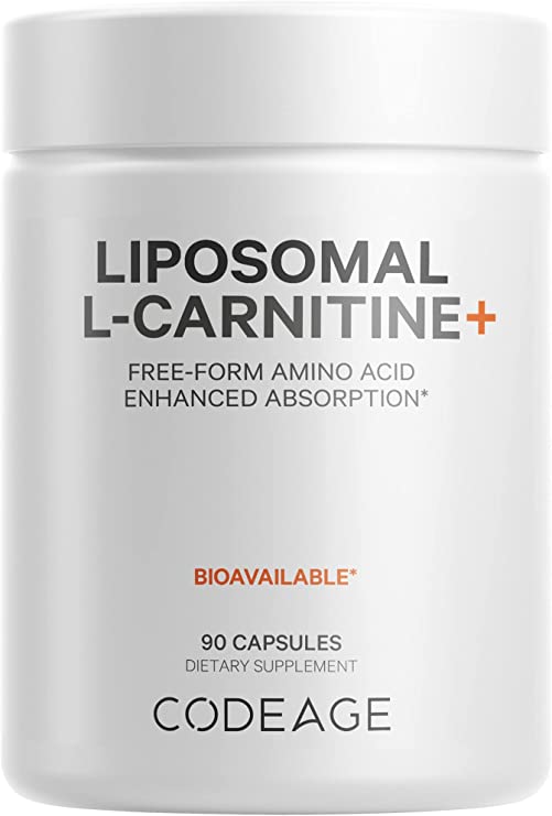 Codeage L-Carnitine 500mg Supplement, 3-Month Supply, L-Carnitine L-Tartrate, Free Form Amino Acid, 1 Capsule A Day, Liposomal Delivery for Enhanced Absorption, Vegan & Non-GMO - 90 Capsules