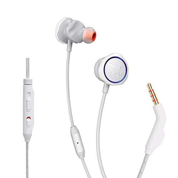 JBL Quantum 50, Wired in Ear Gaming Earphones with mic and Master Volume Slider, Twist-Lock Technology (White)