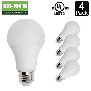 14W ( 100W - 150W Equivalent ) 4 Pack A19 LED Light Bulb, 1600 Lumens 2700K Soft / Warm White, E26 Medium Screw Base, UL listed, XMprimo