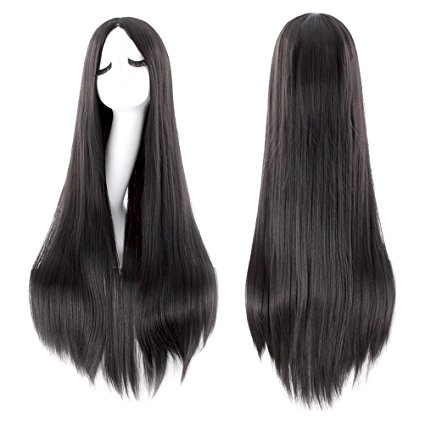 iLoveCos Women's Black Long Wig Cosplay Halloween Costume Wigs 32 inch