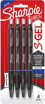 S-Gel, Gel Pens, Medium Point (0.7mm), Blue Gel Ink Pens, 4 Count