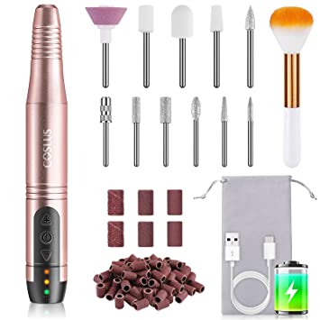 Cordless Nail Drill Electric File: Professional Portable Efile Type-C Rechargeable Nail Drill Machine Set for Acrylic Gel Dip Powder Nails Dremel Manicure Pedicure Kit with Everything for Beginners